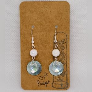 Handmade by me sterling silver fish hook pearlescent Iridescent dangle earrings
